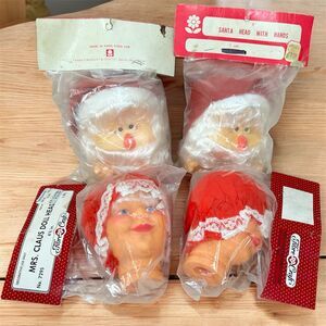 VTG Fibre Craft Doll Heads Mrs Claus & Santa Crafts 4-3/4”  Christmas (Lot of 4)